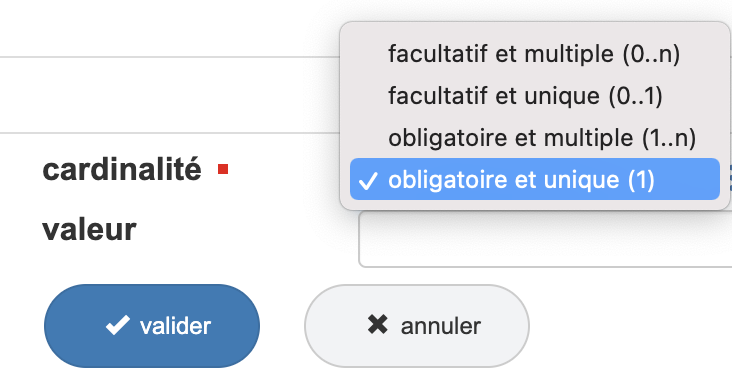 Cardinalité d'une métadonnée
